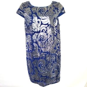 Adrianna Papell Cap Sleeve Sequin Dress Blue Silver Lined Plus Size 22W